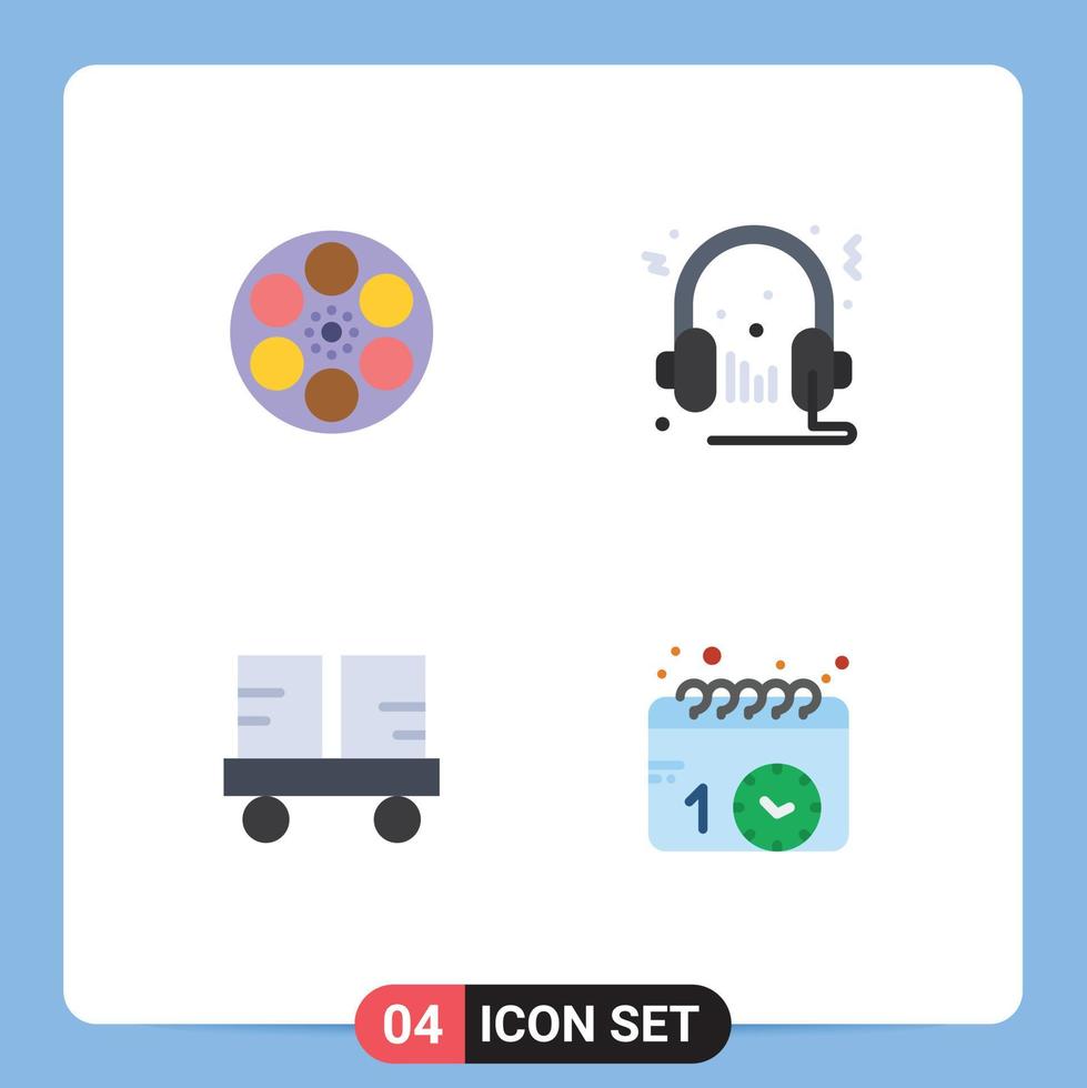 Mobile Interface Flat Icon Set of 4 Pictograms of film microphone tank speaker fork truck Editable Vector Design Elements