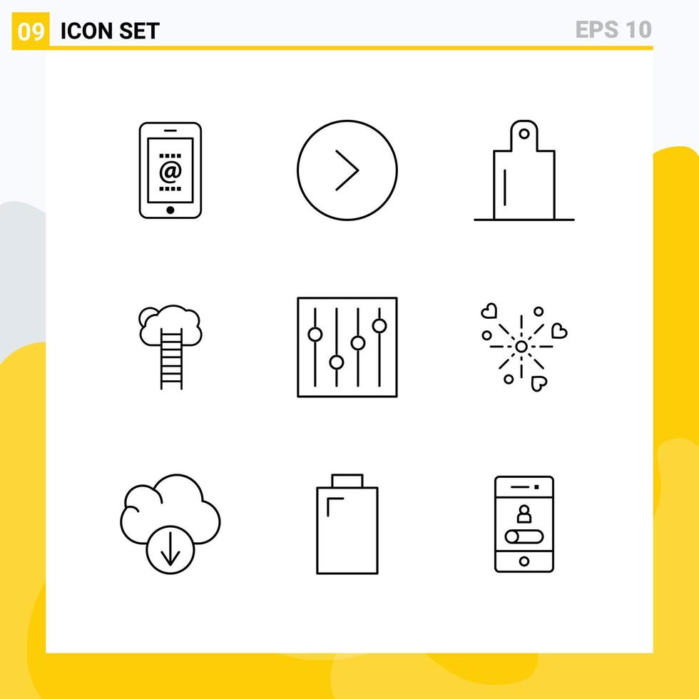 User Interface Pack of 9 Basic Outlines of options stairs preparation ladder growth Editable Vector Design Elements