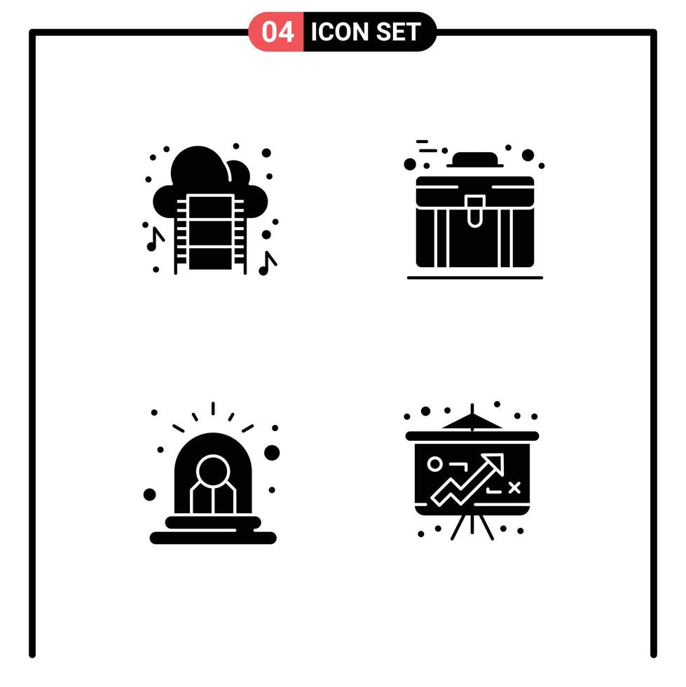 4 Universal Solid Glyph Signs Symbols of cloud alert music briefcase siren Editable Vector Design Elements