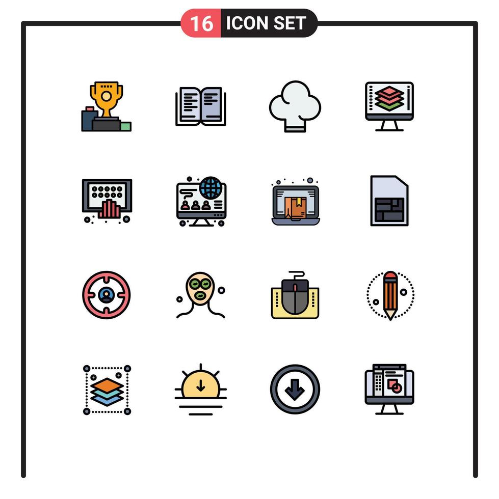 conjunto de 16 iconos de interfaz de usuario modernos signos de símbolos para aplicaciones móviles código de pantalla de chef elementos de diseño de vectores creativos editables