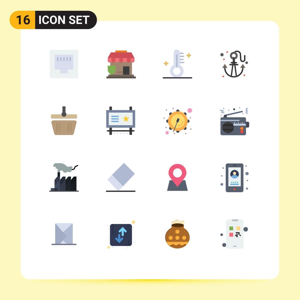 conjunto de pictogramas de 16 colores planos simples de la temperatura de la cesta de modelado paquete editable de elementos de diseño de vectores creativos en la playa de verano