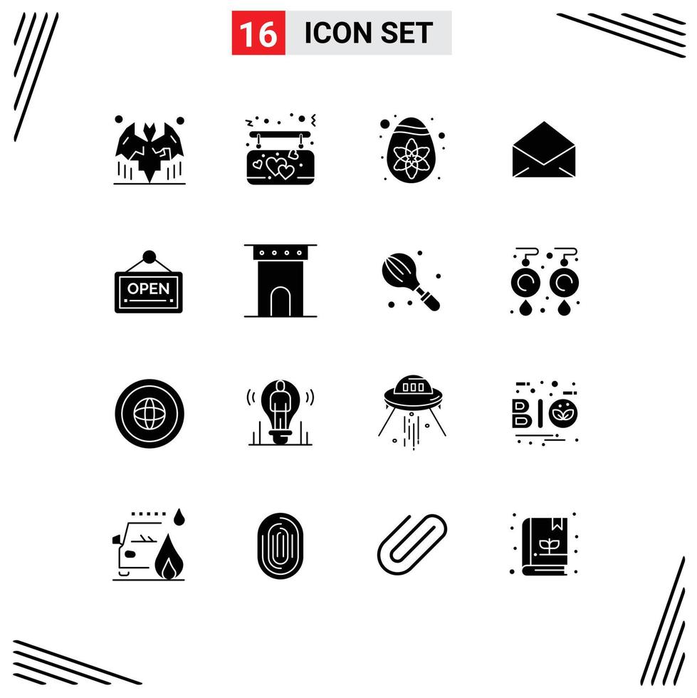 Set of 16 Modern UI Icons Symbols Signs for board open decoration open mail Editable Vector Design Elements
