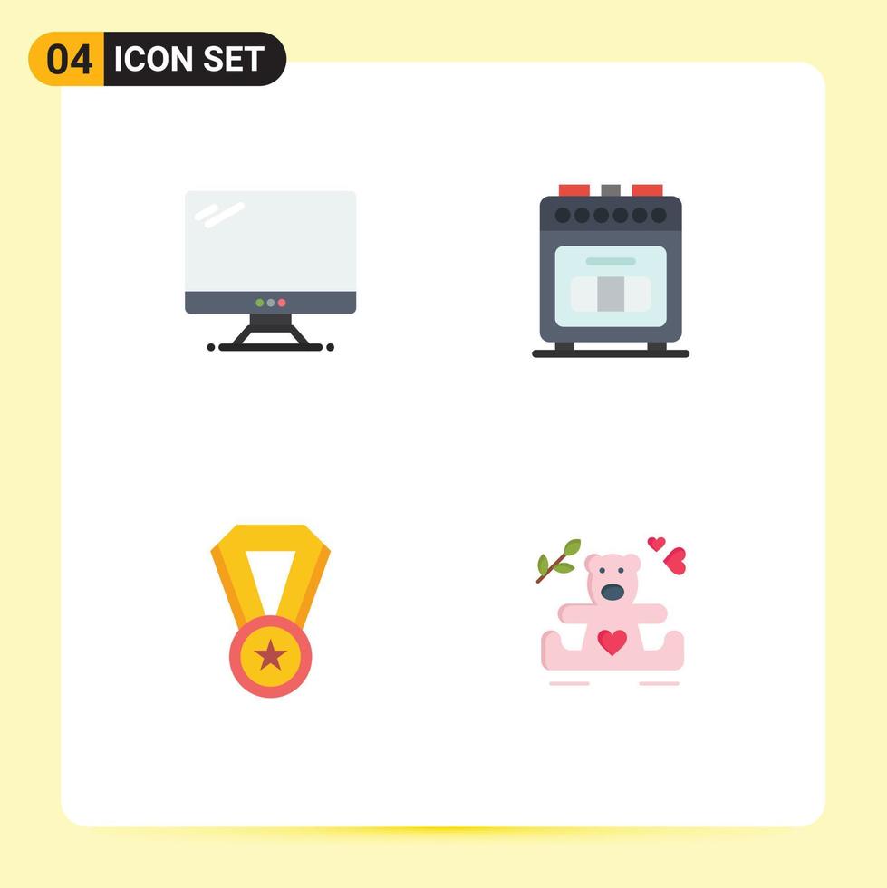 4 Universal Flat Icons Set for Web and Mobile Applications computer achievement imac baking medal Editable Vector Design Elements