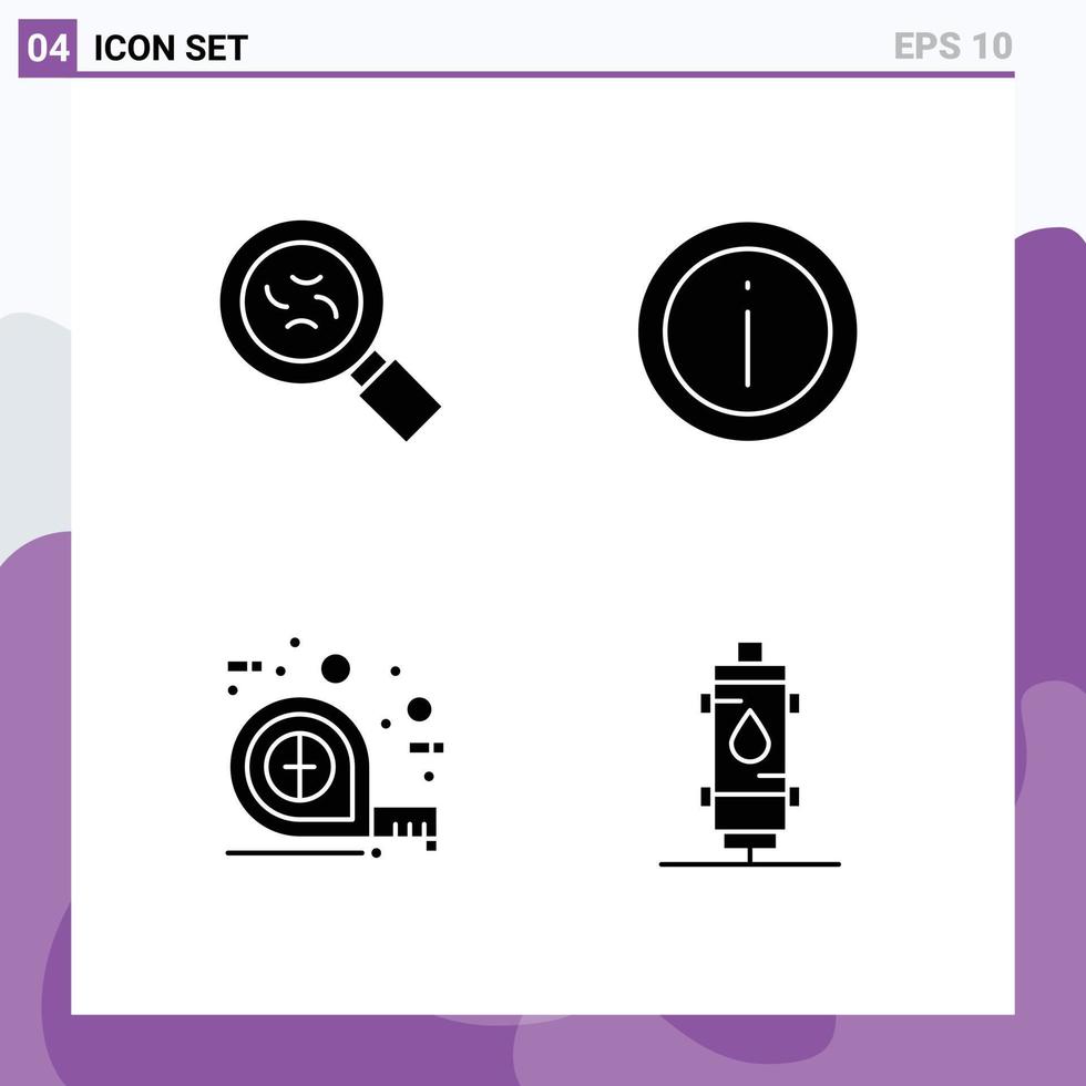 Group of 4 Solid Glyphs Signs and Symbols for bacteria tape help sign scale Editable Vector Design Elements