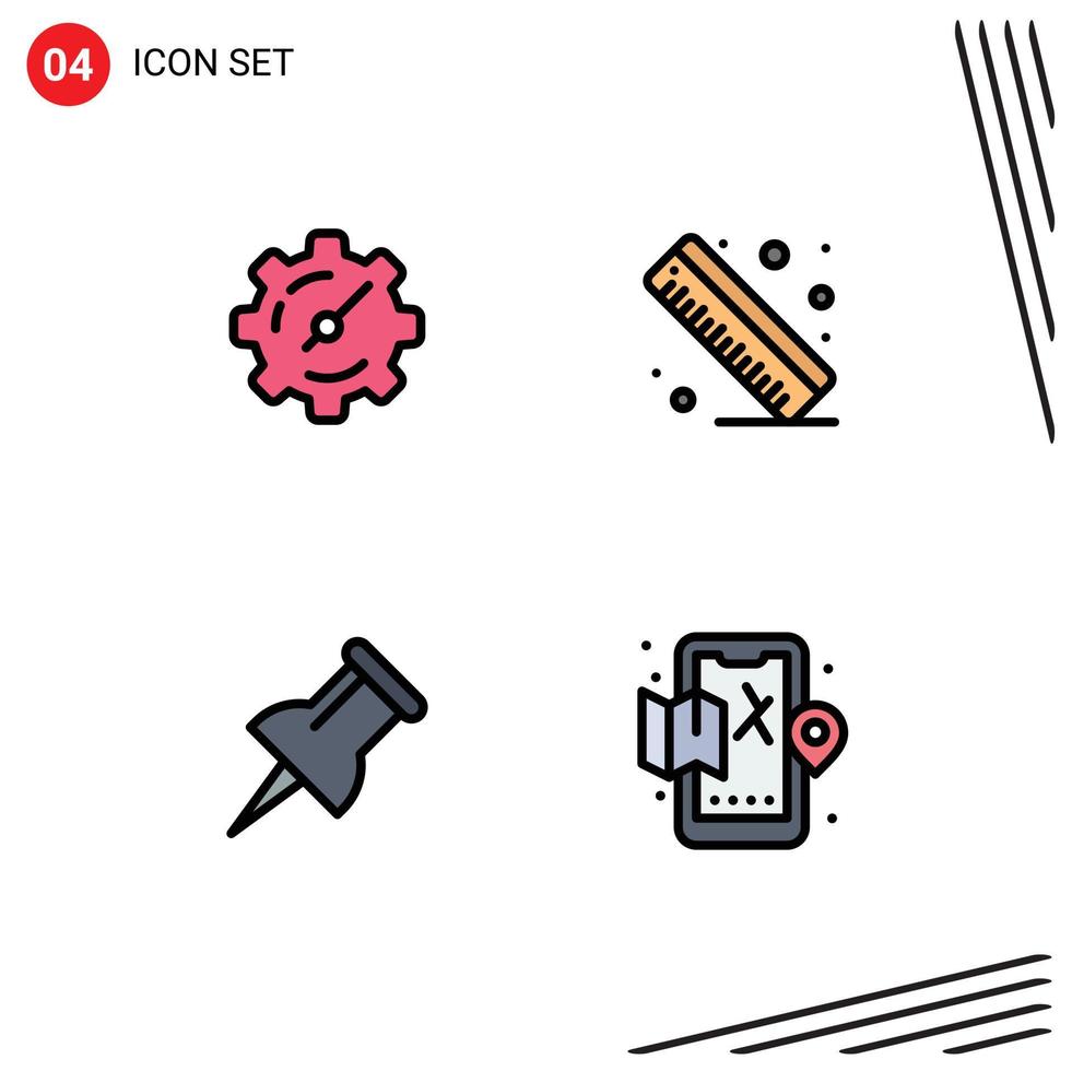 Pictogram Set of 4 Simple Filledline Flat Colors of gear city measure marker map Editable Vector Design Elements