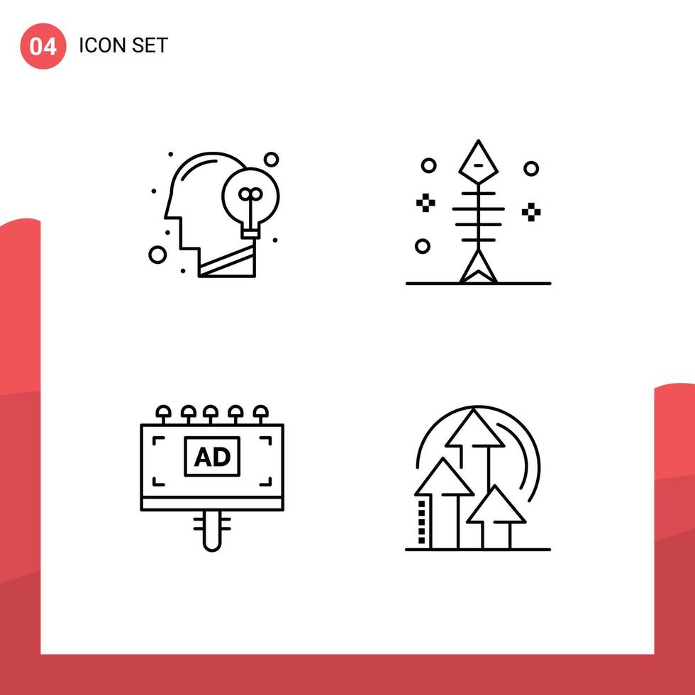 Mobile Interface Line Set of 4 Pictograms of communication ad idea fish board Editable Vector Design Elements