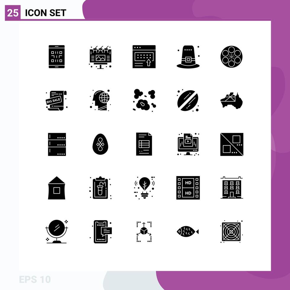 Universal Icon Symbols Group of 25 Modern Solid Glyphs of thanksgiving hat outdoor garden marketing Editable Vector Design Elements