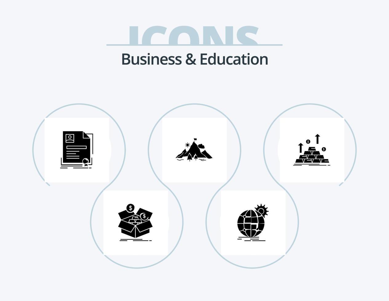 Business And Education Glyph Icon Pack 5 Icon Design. mission. achievement. world wide. certificate. business vector