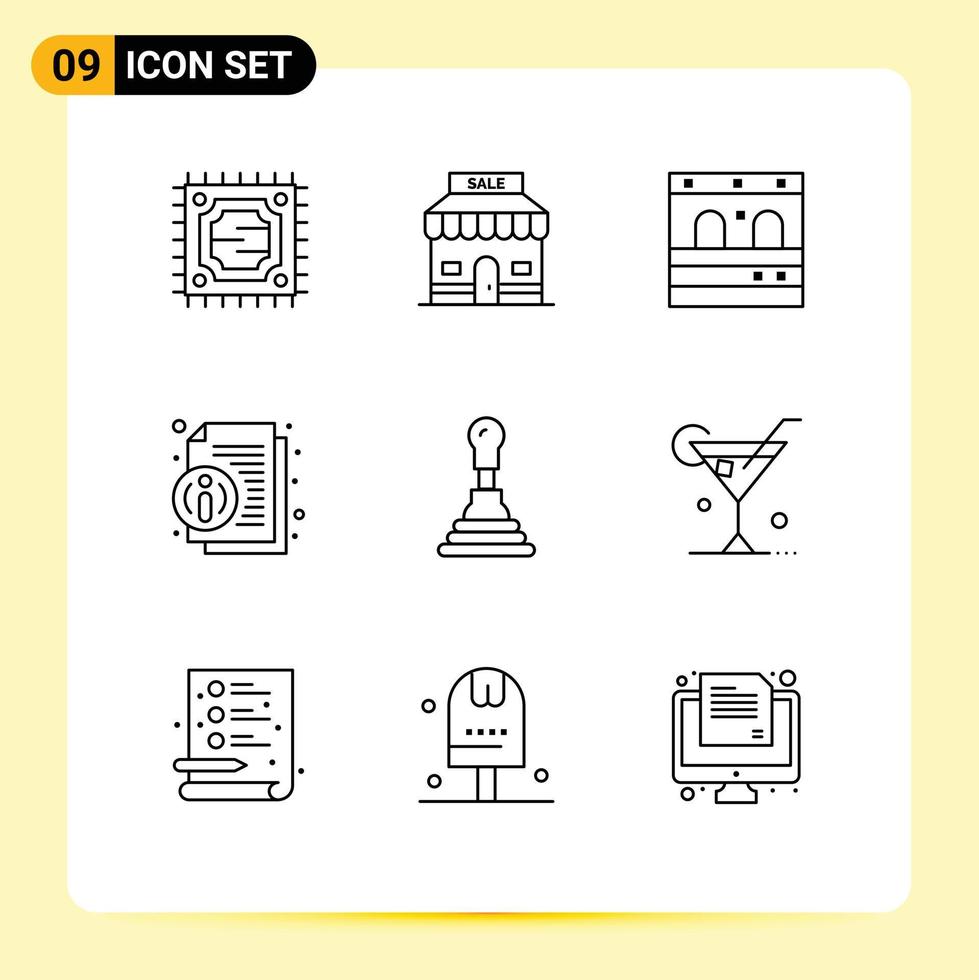 Universal Icon Symbols Group of 9 Modern Outlines of glass auto garage car information Editable Vector Design Elements