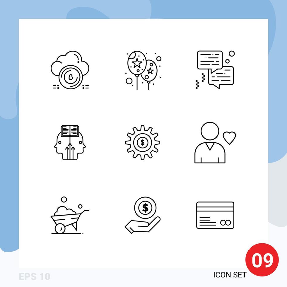 Universal Icon Symbols Group of 9 Modern Outlines of setting man bubble programming mind Editable Vector Design Elements