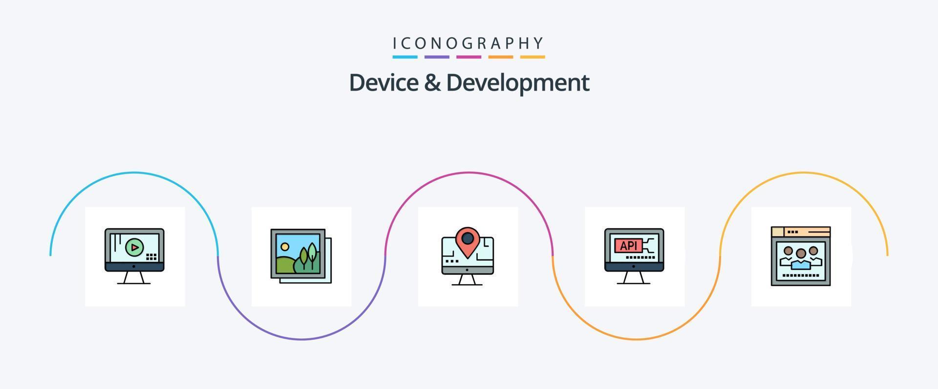Device And Development Line Filled Flat 5 Icon Pack Including network . education. computer . coding. computer vector