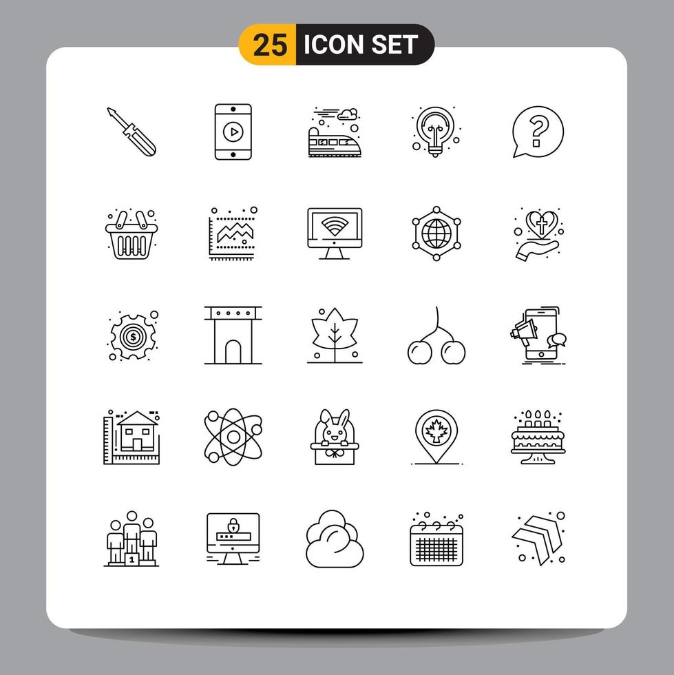 Set of 25 Modern UI Icons Symbols Signs for mark tips play light bulb Editable Vector Design Elements