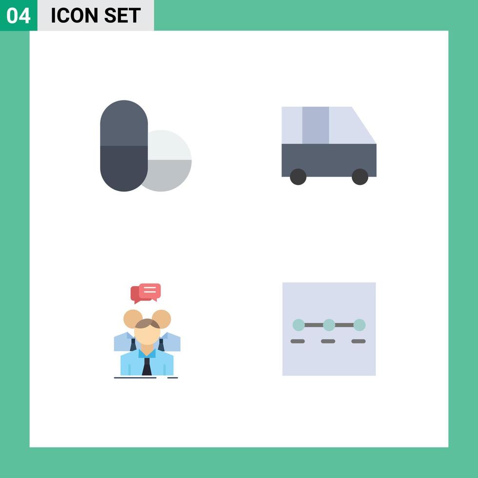 Group of 4 Flat Icons Signs and Symbols for pills people family van group layout Editable Vector Design Elements