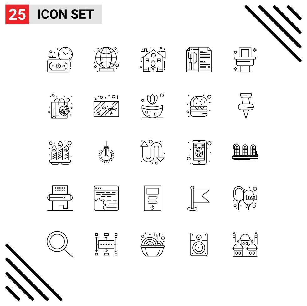 Pictogram Set of 25 Simple Lines of digital room plant bath restaurant Editable Vector Design Elements