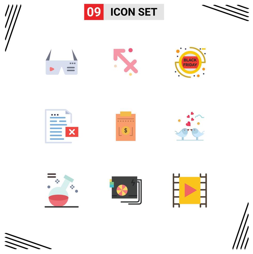 Pack of 9 creative Flat Colors of office document greece delete sale Editable Vector Design Elements