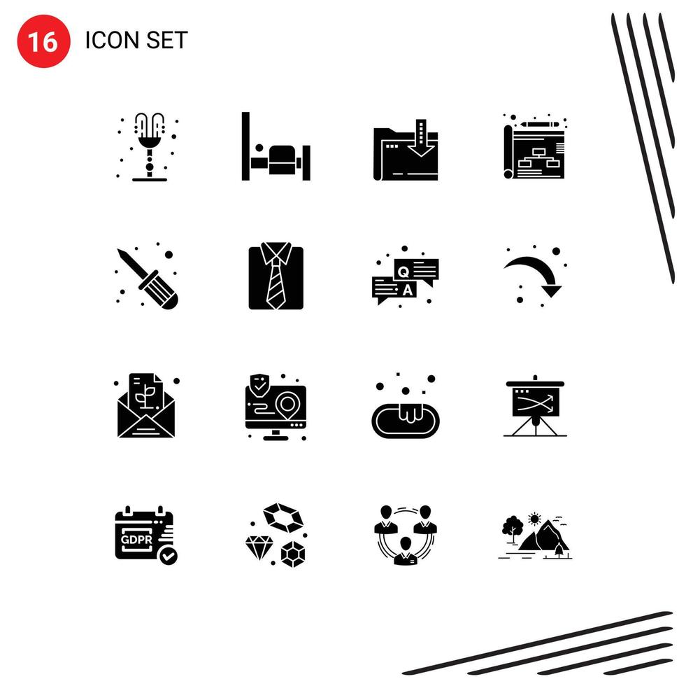 Set of 16 Modern UI Icons Symbols Signs for clothes screw driver dawonlod repair planning Editable Vector Design Elements