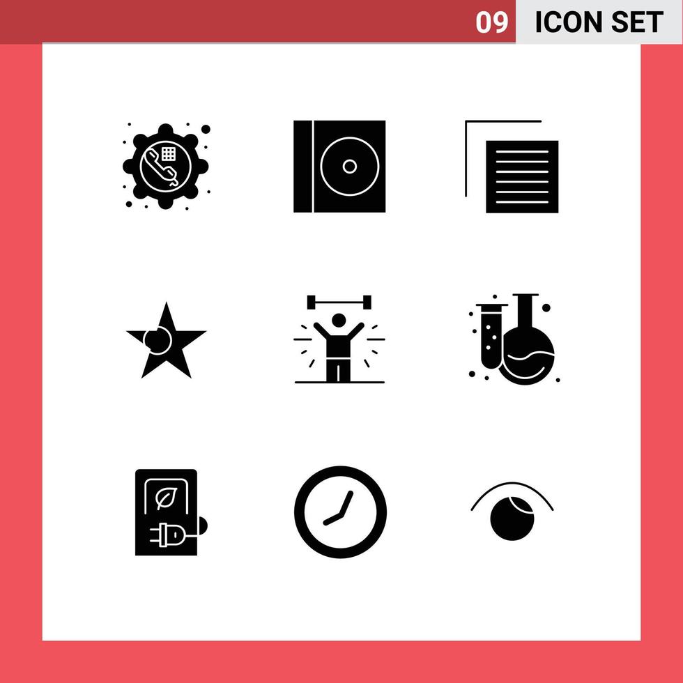 9 User Interface Solid Glyph Pack of modern Signs and Symbols of fitness bodybuilding document star bangladesh Editable Vector Design Elements