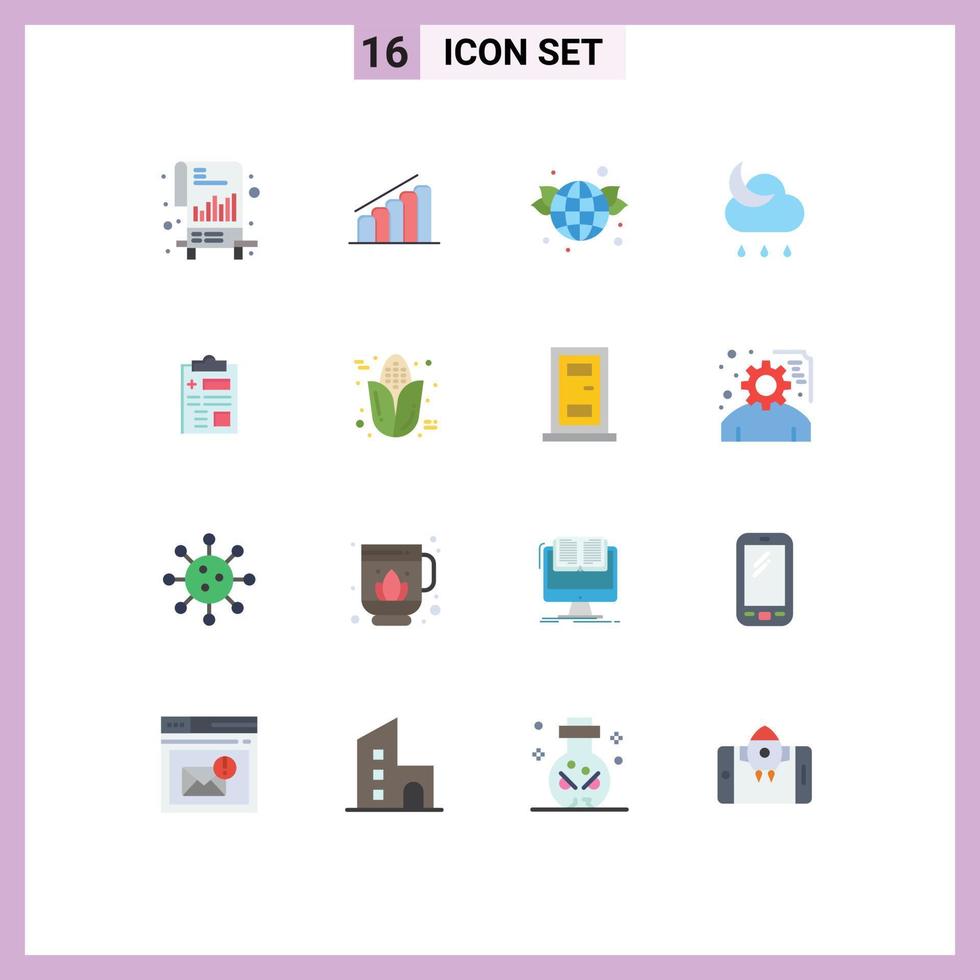 Set of 16 Modern UI Icons Symbols Signs for record weather earth night forecast Editable Pack of Creative Vector Design Elements