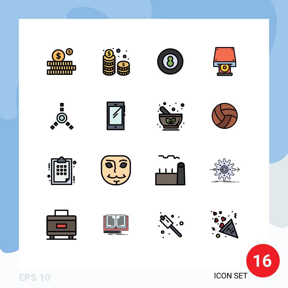 Editable Vector Line Pack of 16 Simple Flat Color Filled Lines of connection data storage snooker cd rom pool Editable Creative Vector Design Elements