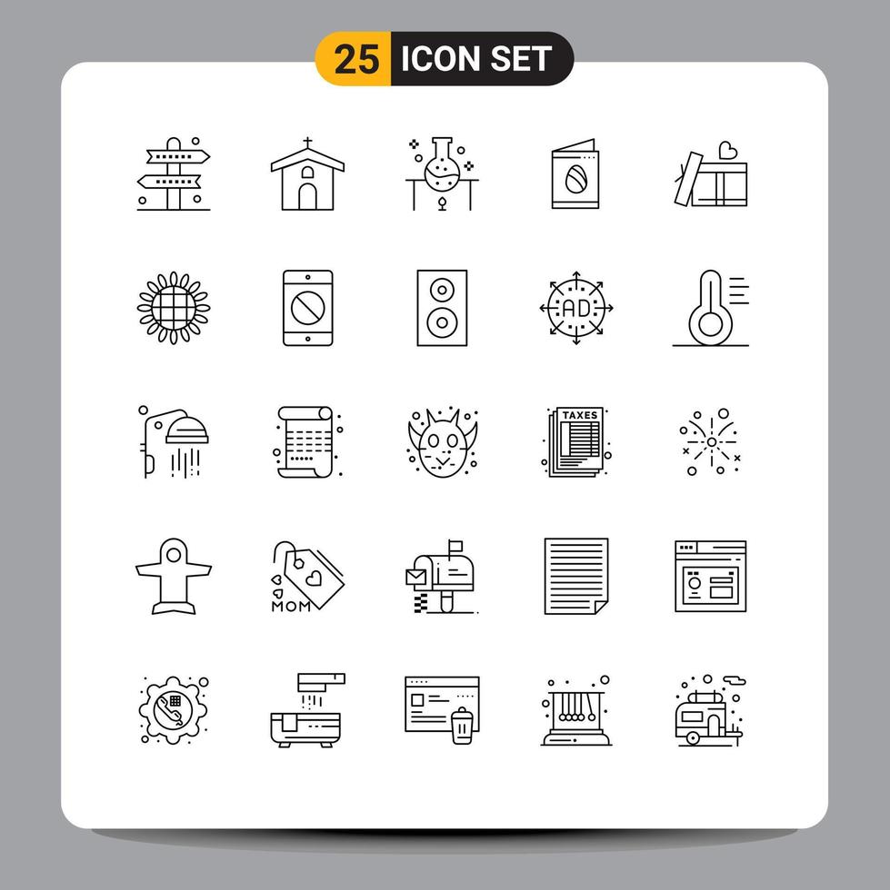User Interface Pack of 25 Basic Lines of easter card cross science lab science Editable Vector Design Elements