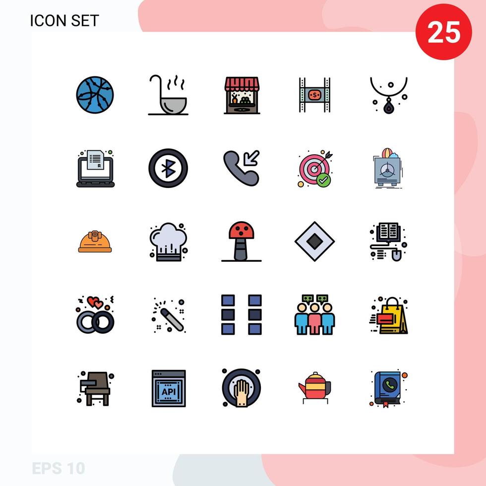 paquete de iconos de vector de stock de 25 signos y símbolos de línea para elementos de diseño de vector editables de costos de dinero de granero de película de gema
