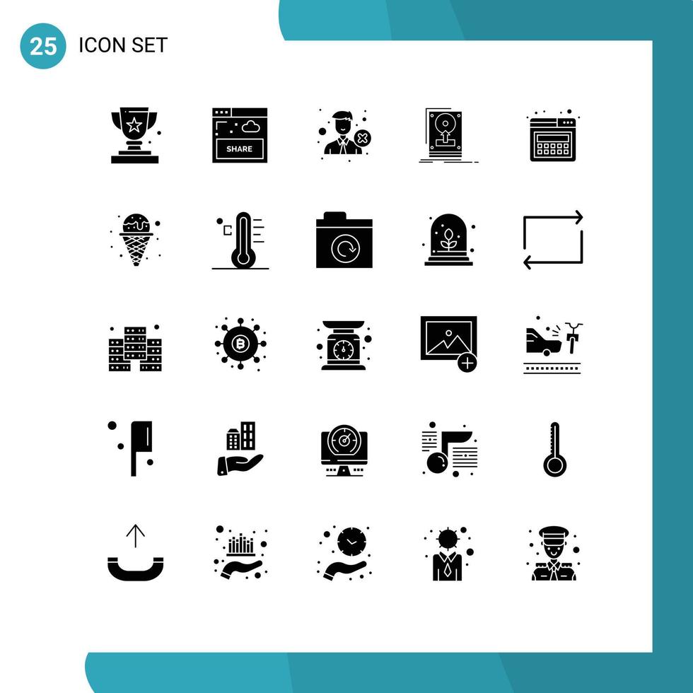 25 Solid Glyph concept for Websites Mobile and Apps save drive website install recruitment Editable Vector Design Elements