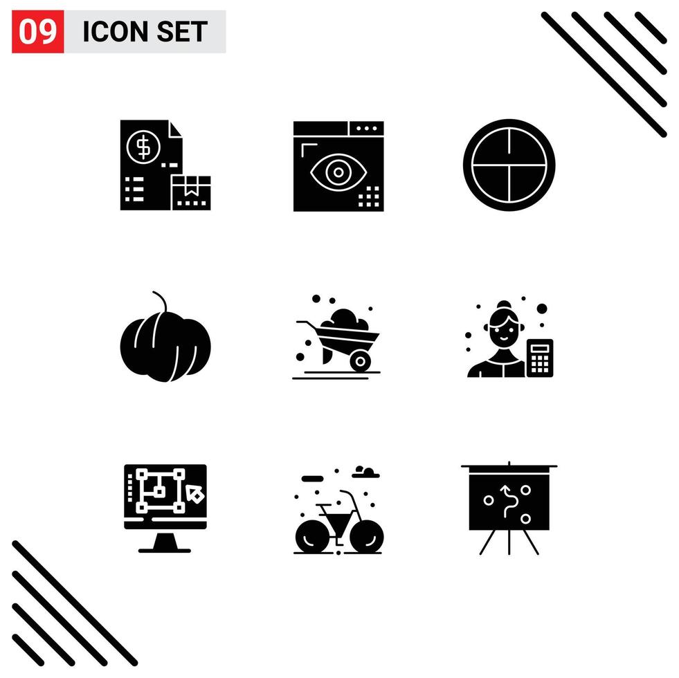 Solid Glyph Pack of 9 Universal Symbols of farming agriculture page pumpkin military Editable Vector Design Elements
