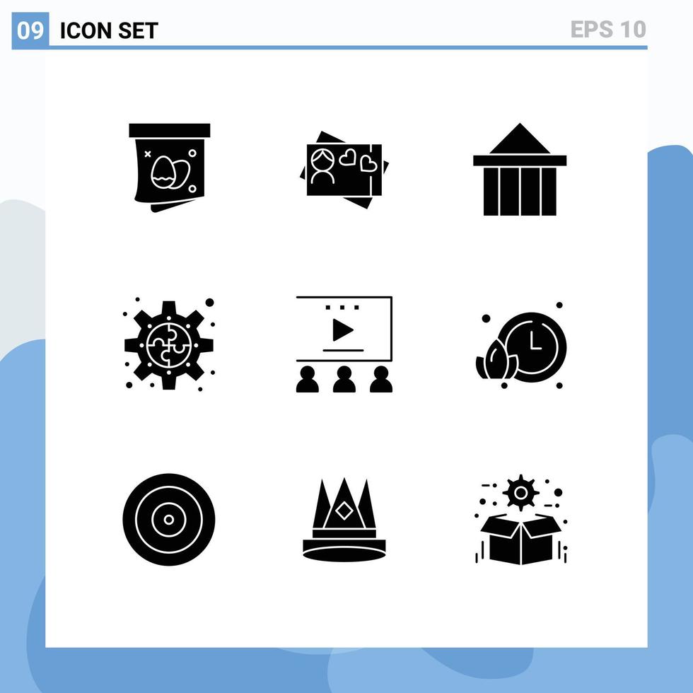 Set of 9 Commercial Solid Glyphs pack for online advertisement plugin citadel piece connect Editable Vector Design Elements