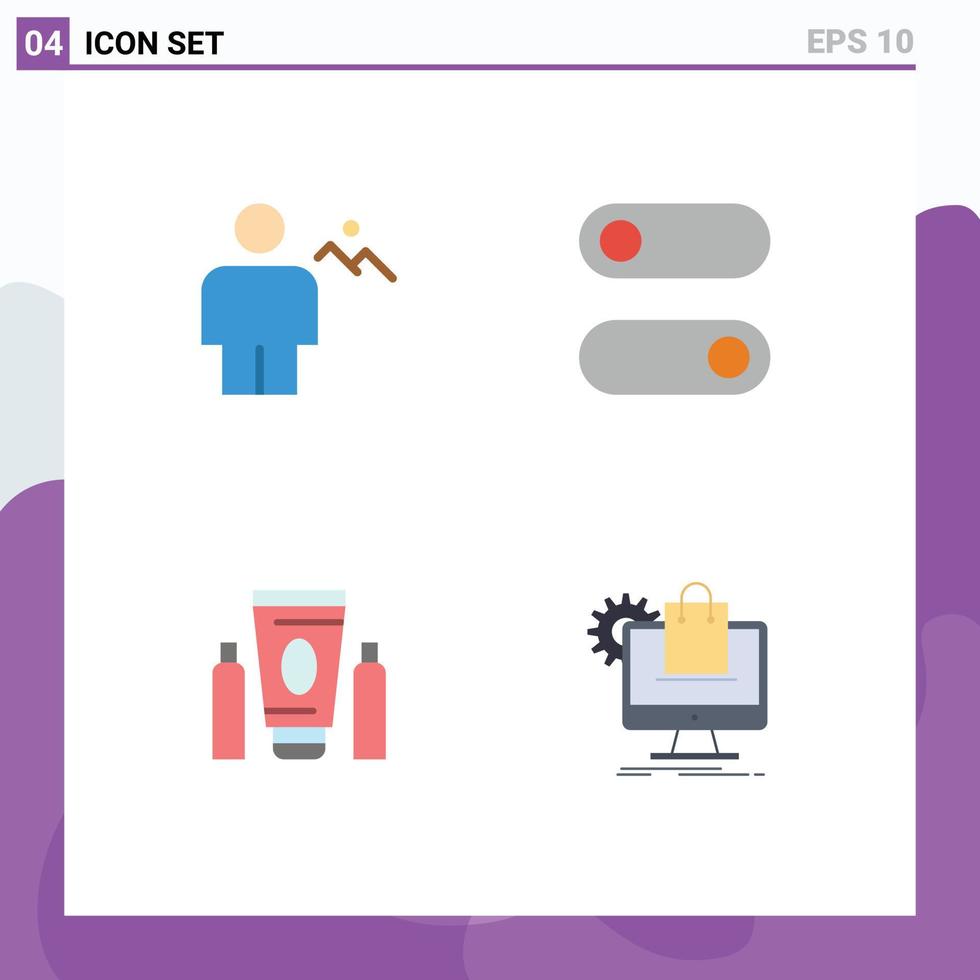 conjunto de 4 paquetes de iconos planos comerciales para elementos de diseño de vectores editables de cuidado de la salud interruptor humano crema avatar