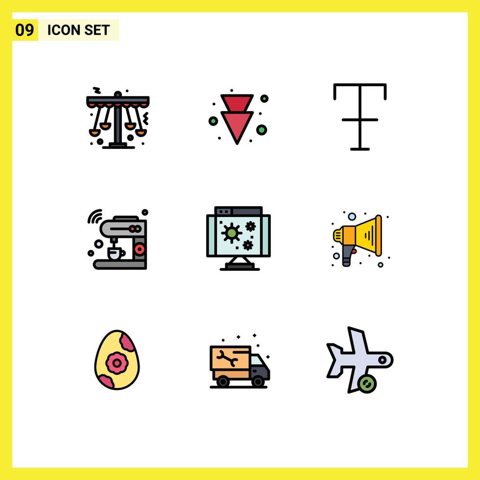 9 Thematic Vector Filledline Flat Colors and Editable Symbols of computer wifi font machine internet Editable Vector Design Elements