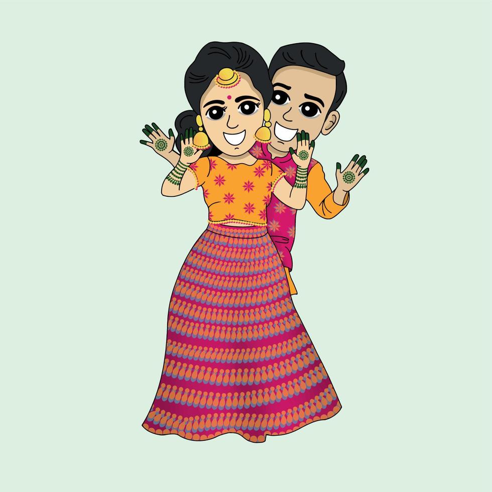 personaje de dibujos animados de boda india vector