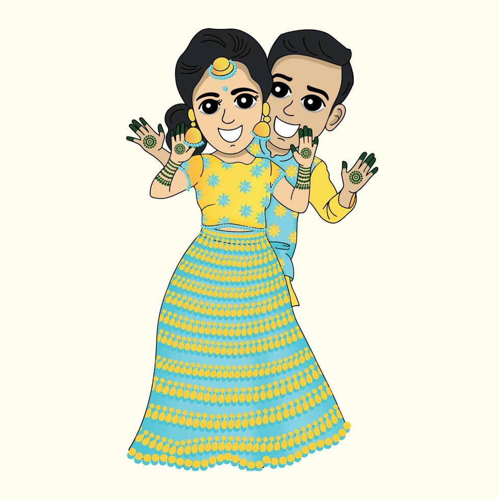 personaje de dibujos animados de boda india vector