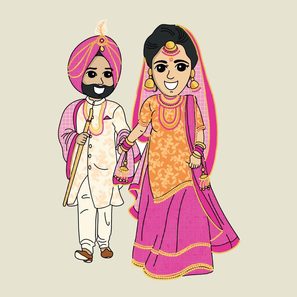 personaje de dibujos animados de boda india vector