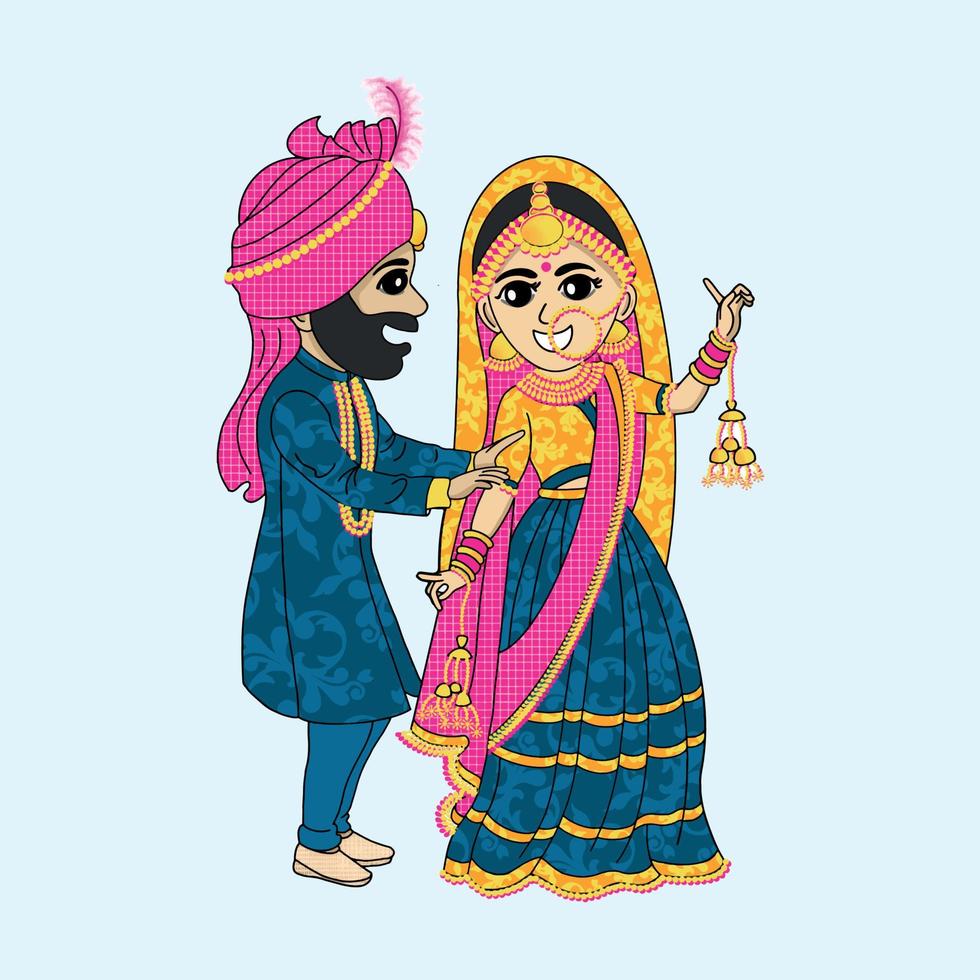 personaje de dibujos animados de boda india vector