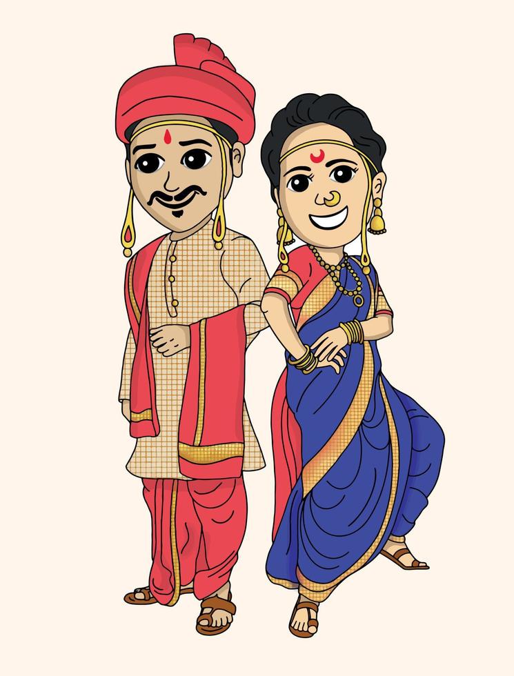 Indian wedding cartoon character vector
