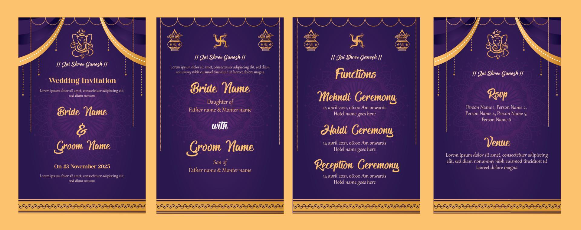 Indian wedding invitation template vector