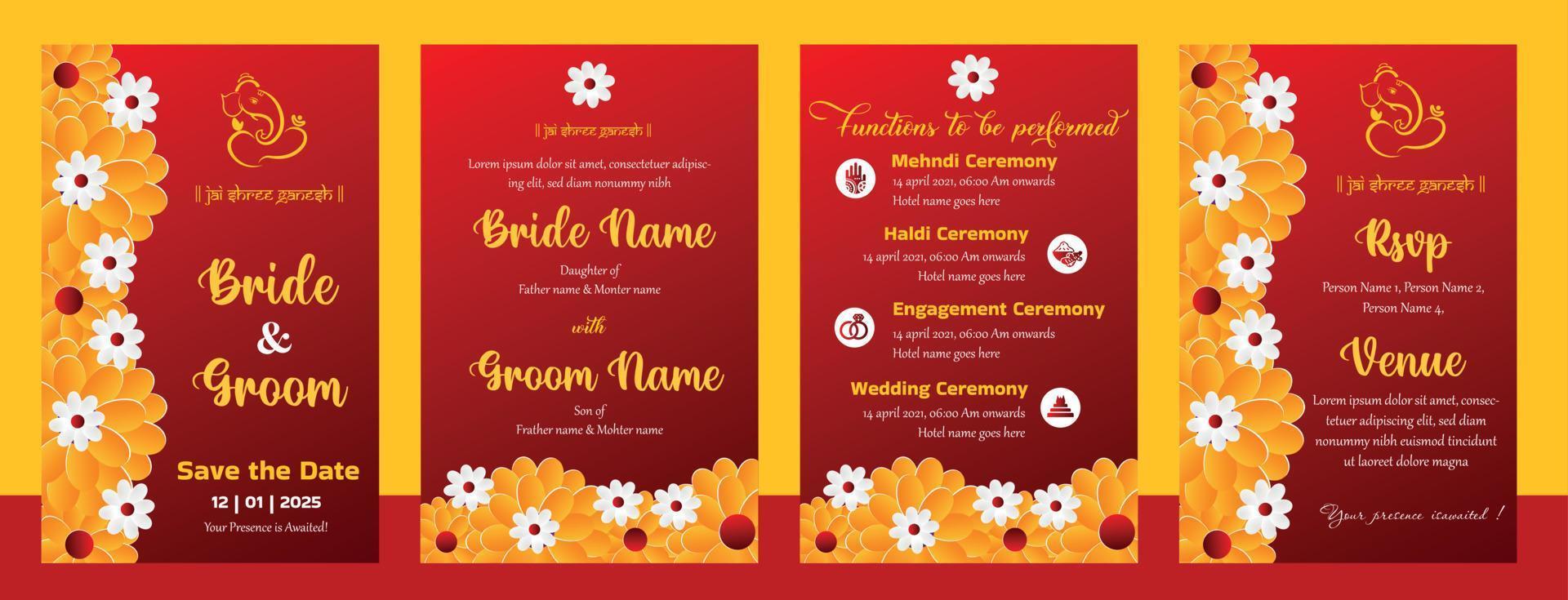 Indian wedding invitation template vector