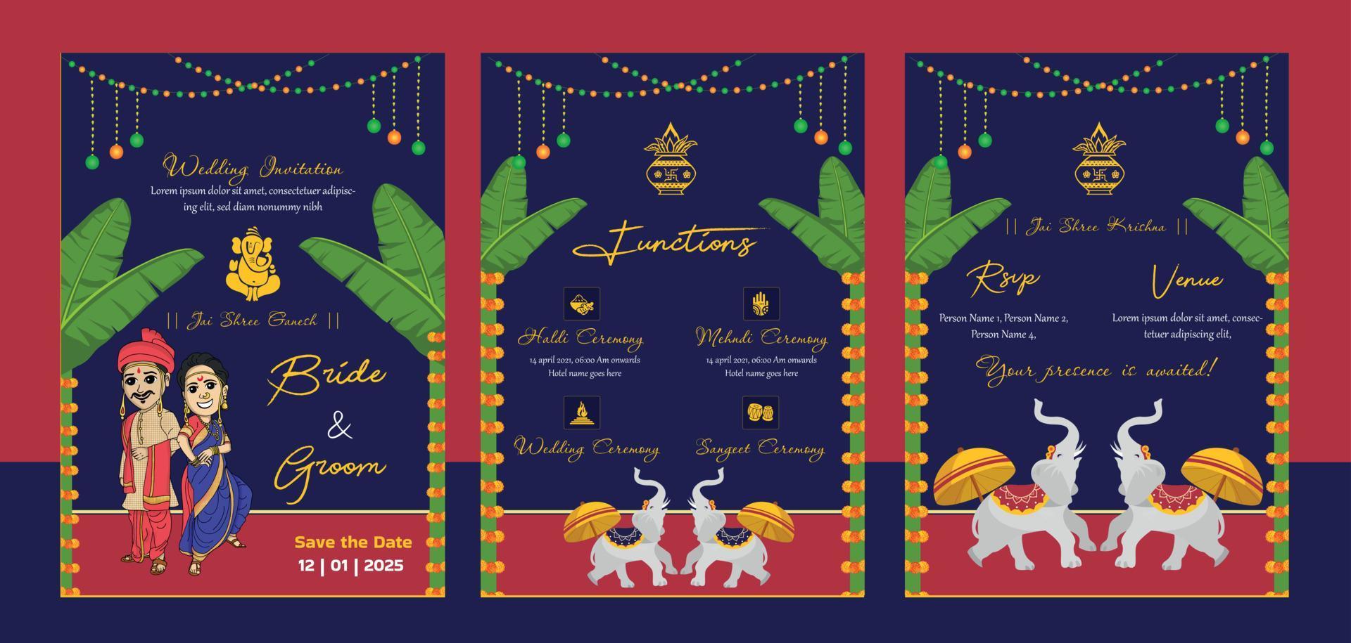 plantilla de invitación de boda india vector