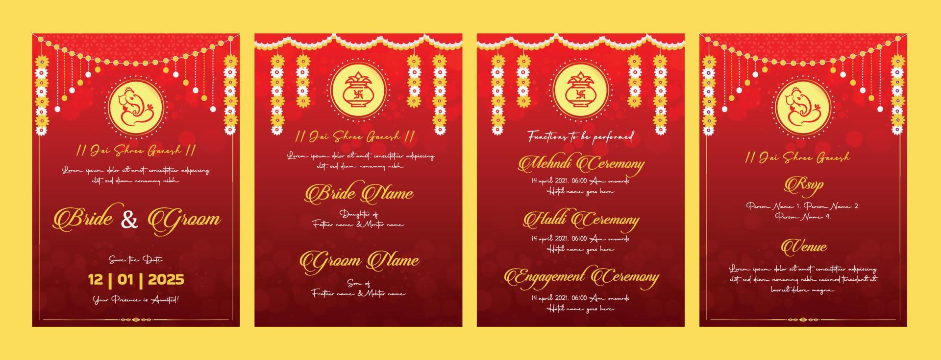 Indian wedding invitation template vector