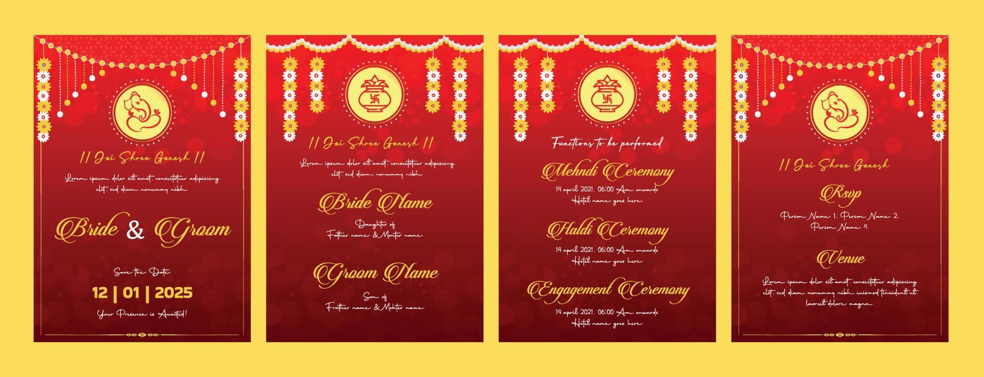 plantilla de invitación de boda india vector