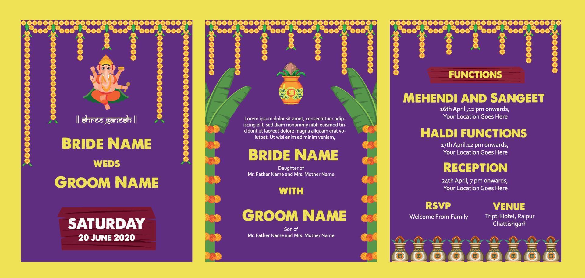 Indian wedding invitation template vector