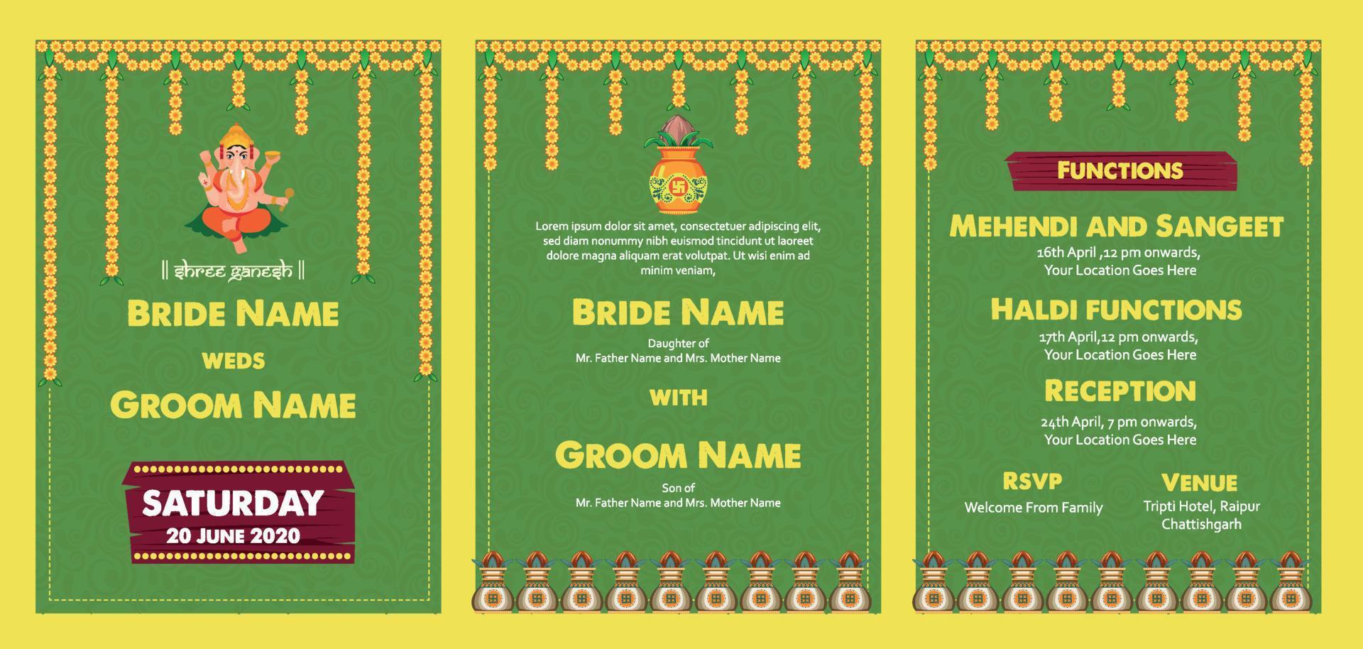 plantilla de invitación de boda india vector