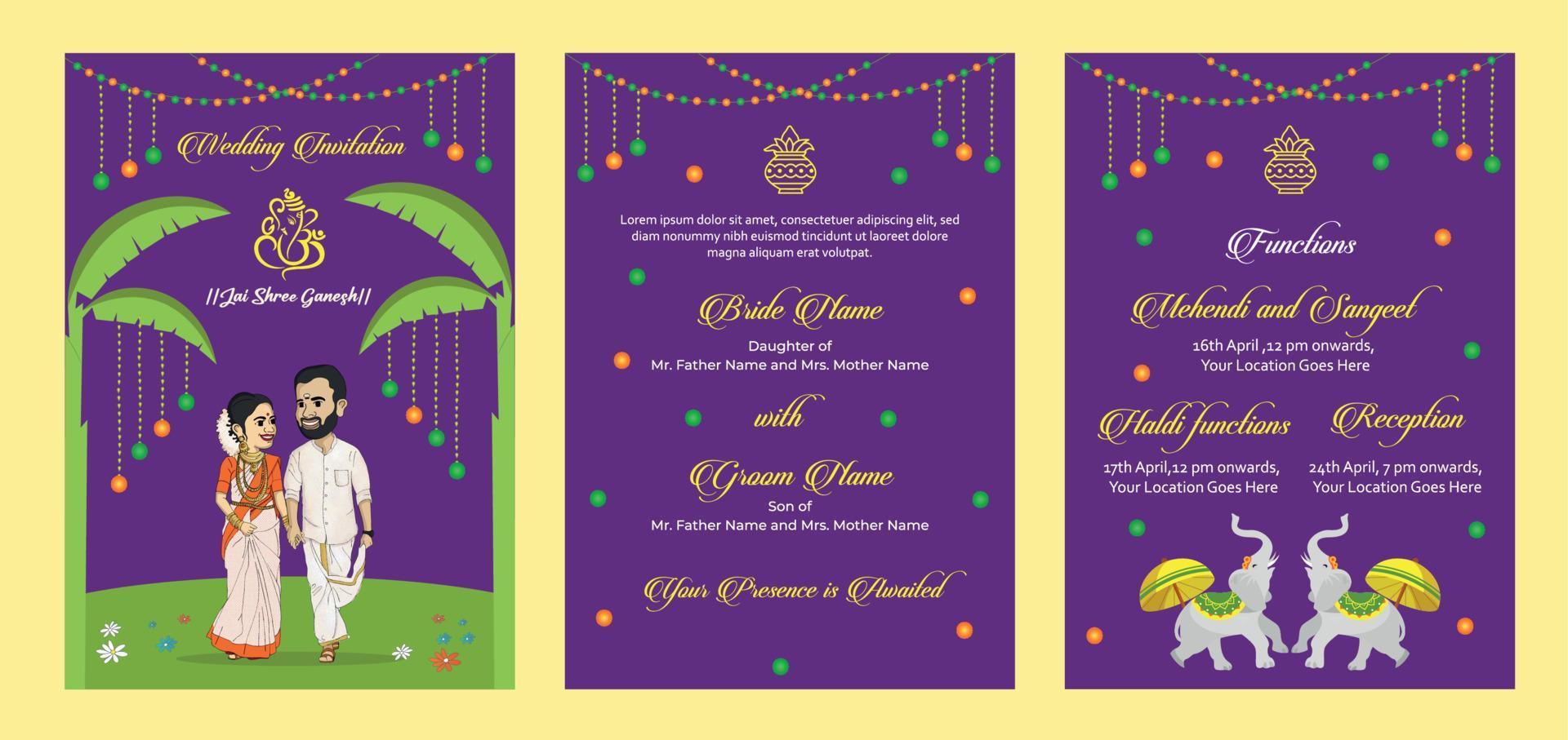 Indian wedding invitation template vector