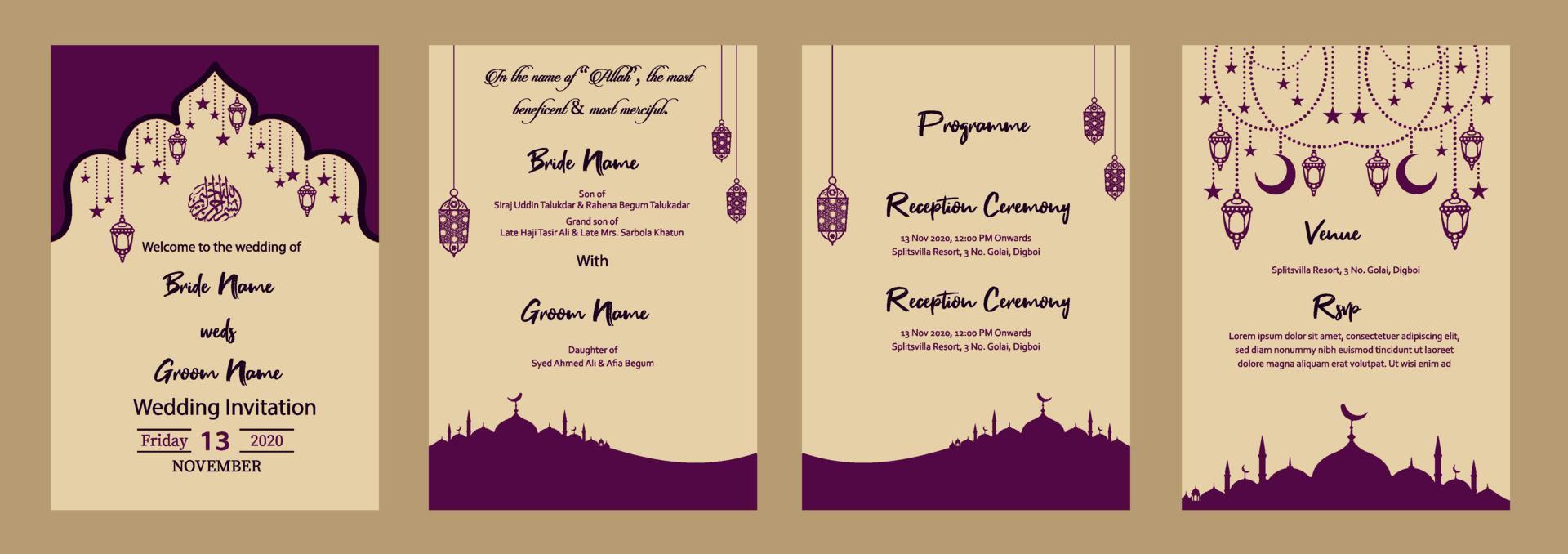 Islamic wedding invitation vector