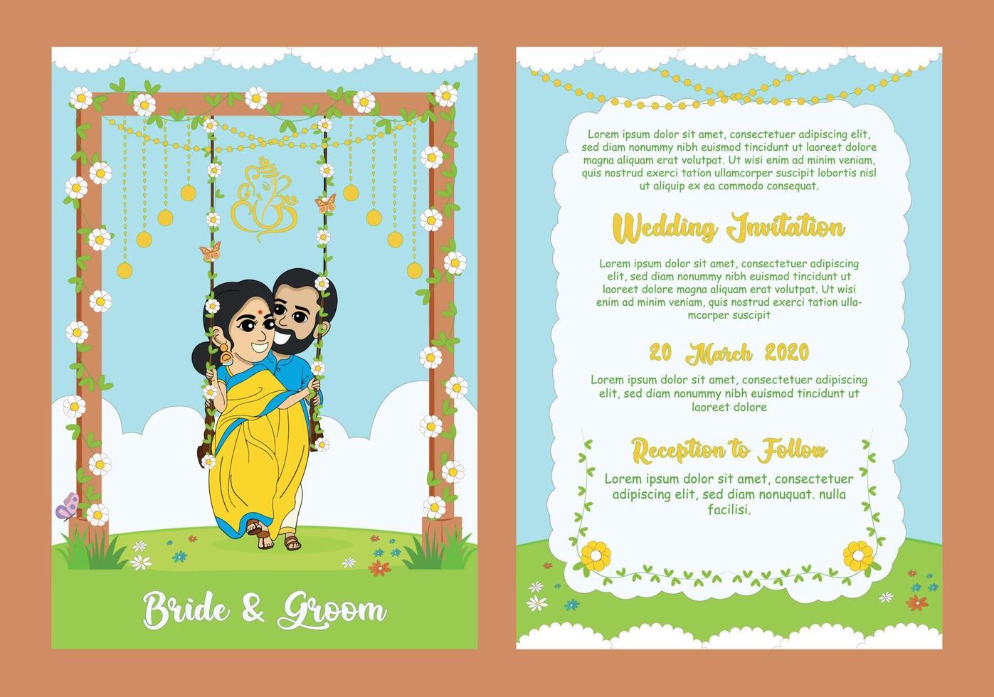 plantilla de invitación de boda india vector