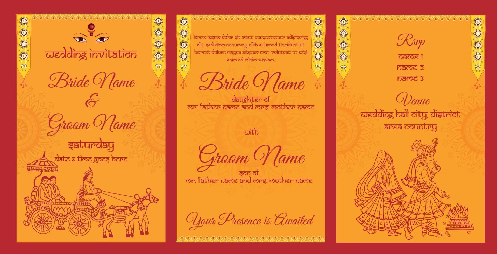 plantilla de invitación de boda india vector