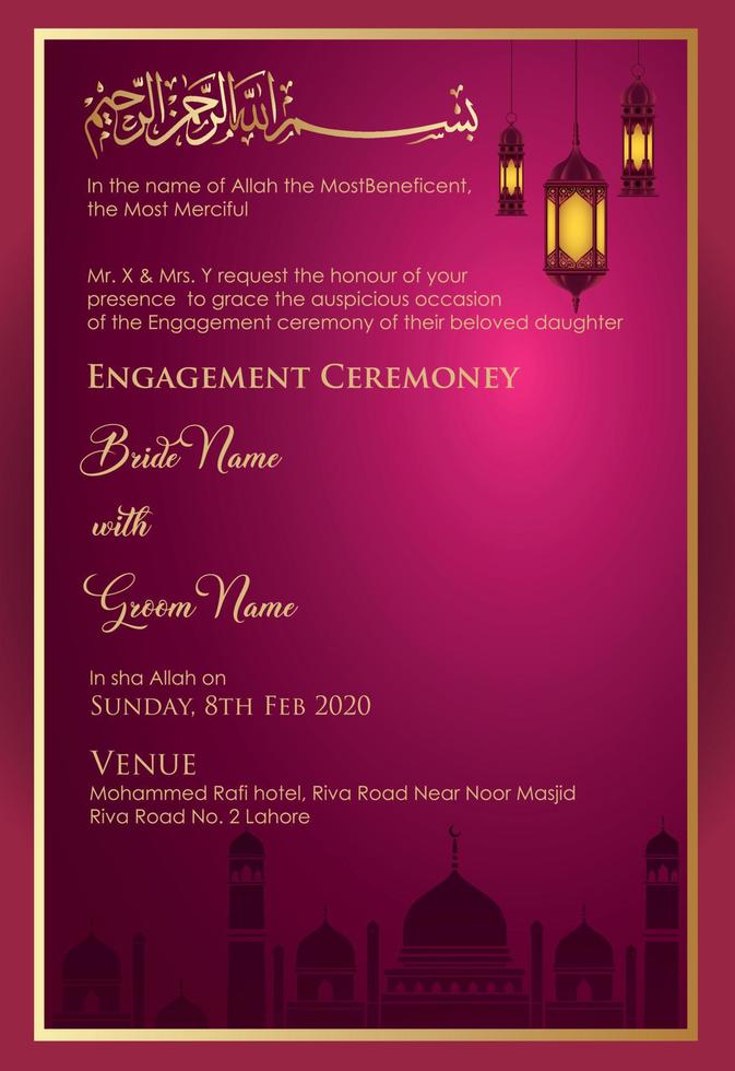 Islamic wedding invitation vector