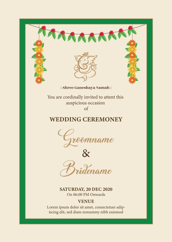 Indian wedding invitation template vector