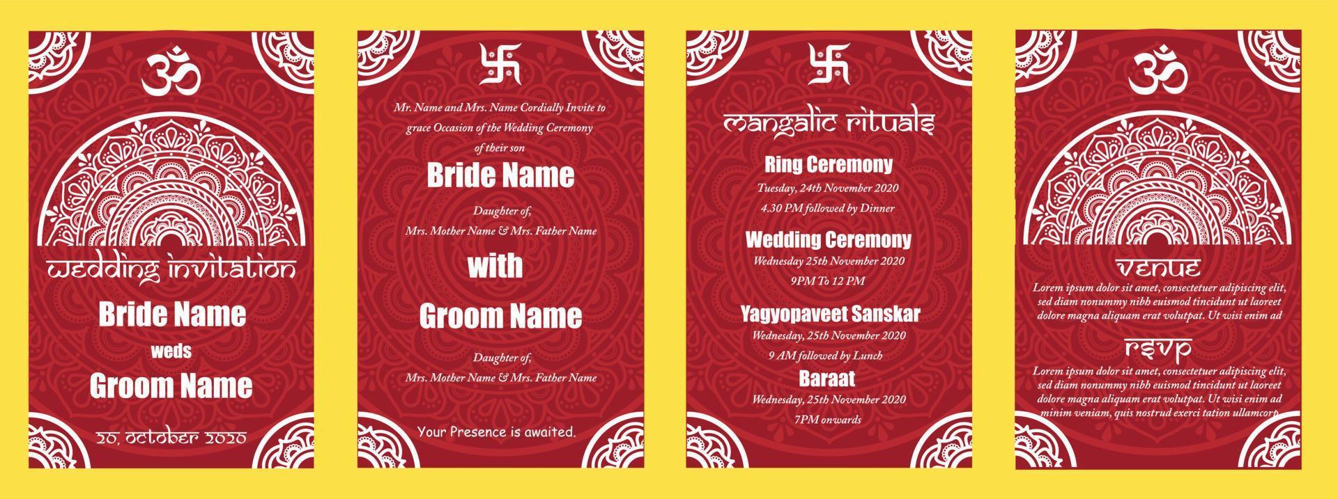 plantilla de invitación de boda india vector