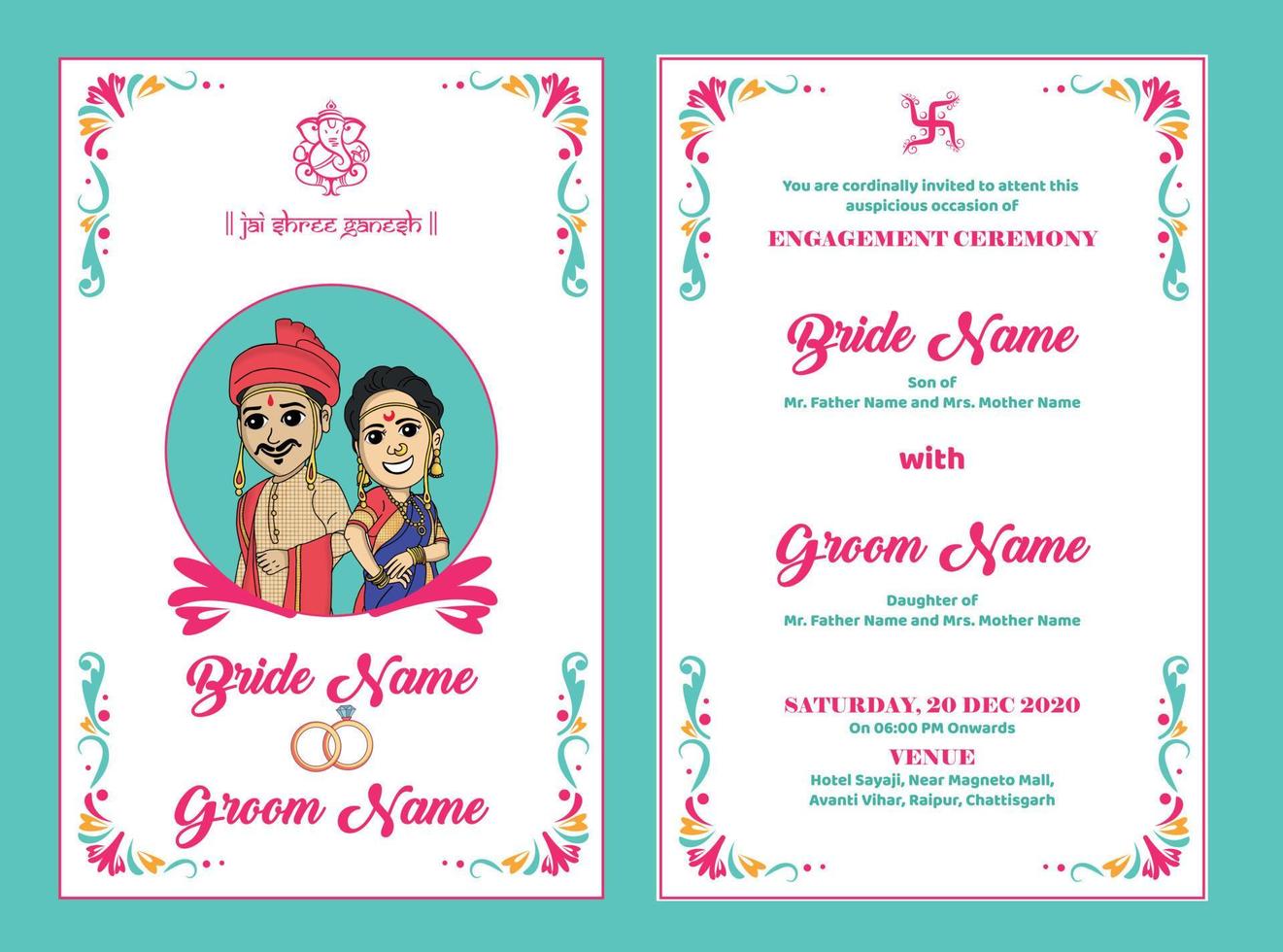 plantilla de invitación de boda india vector